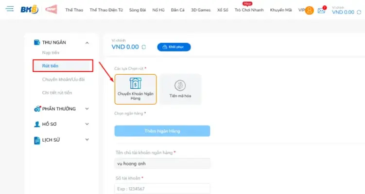 Rút Tiền BK8 Nhanh Chóng, An Toàn Và Dễ Dàng Với Vài Bước